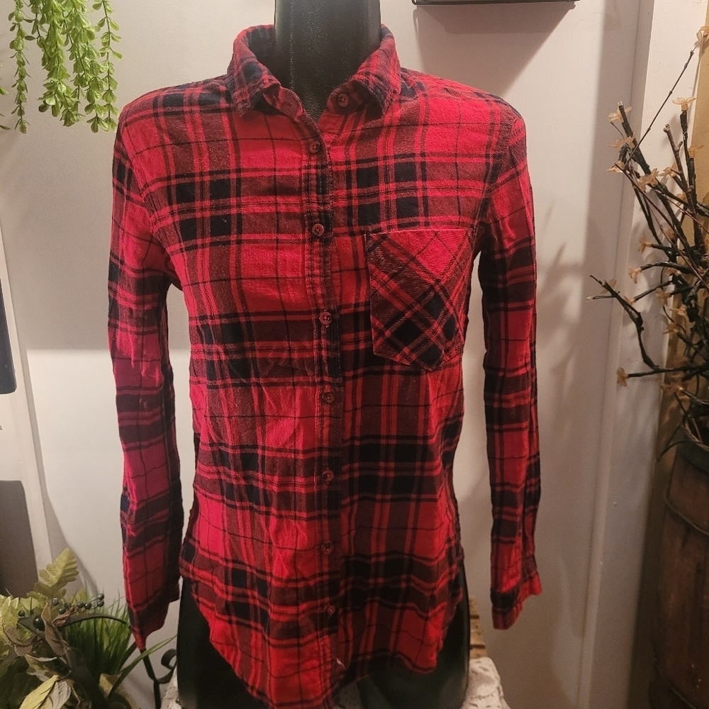 Garage Red Plaid Checkered Button Up Shirt XS